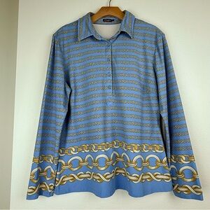 J. McLaughlin Blue Catalina Cloth‎ Equestrian Chain Maximalist Long Sleeve